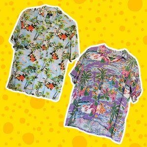 Bundle of TWO Hawaiian styled button down shirts!!